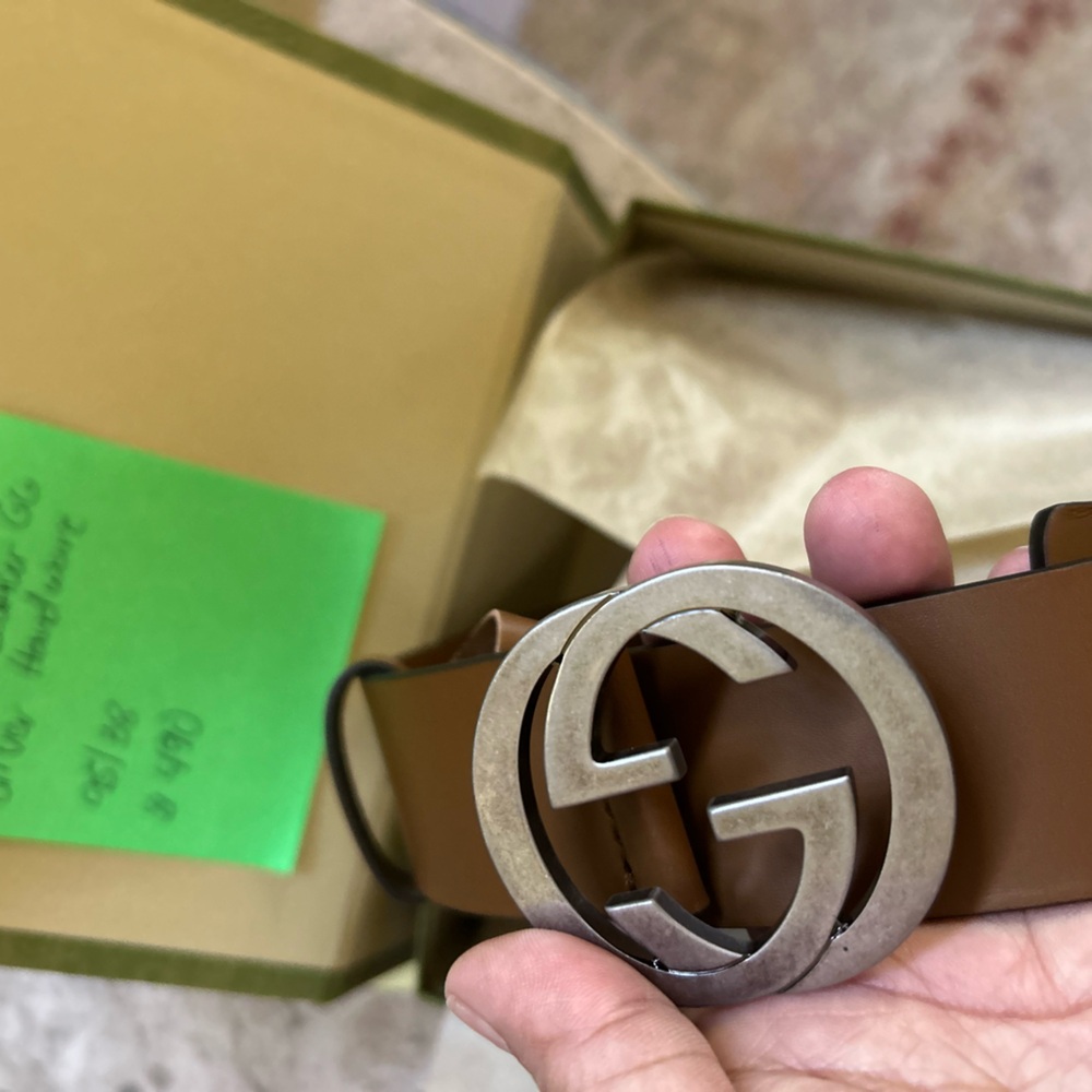 Gucci Tan Leather Belt with Silver Logo Buckle